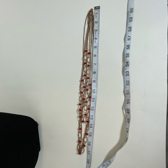 Vintage Red Bead and Antiqued Gold Tone Necklace - Picture 5 of 6